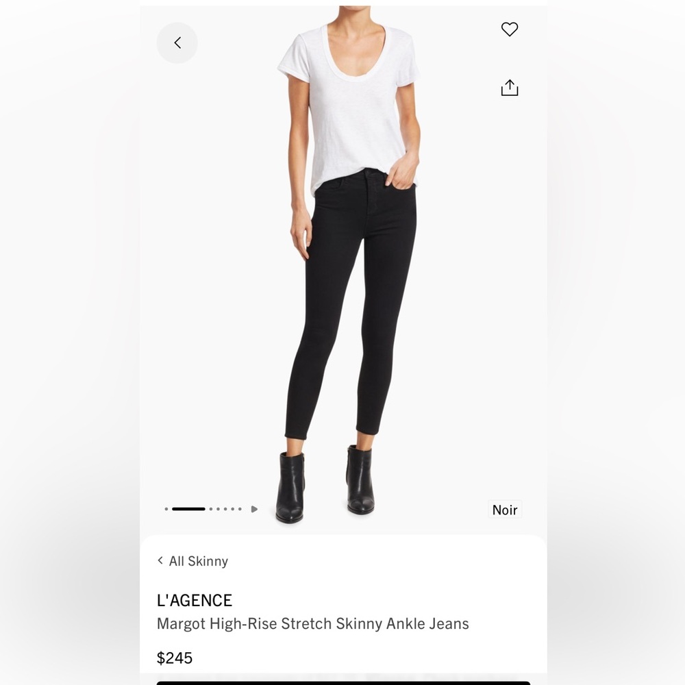L'AGENCE Black Skinny Margot Ankle Jeans - Black - Size 27